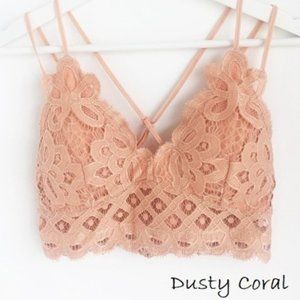 Anemone Dusty Coral Crochet Lace Adjustable Stap Bralette